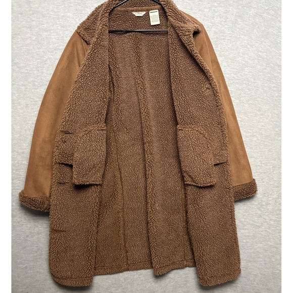 Vintage LL Bean Women Faux Suede Sherpa Lined Coat Jacket Brown Large - Picture 5 of 9